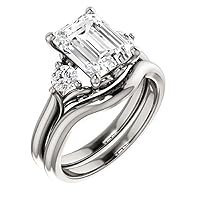 JEWELERYN 2 CT Emerald Cut VVS1 Colorless Moissanite Engagement Ring Set, Wedding/Bridal Ring Set, Sterling Silver Vintage Antique Anniversary Promise Ring Set Gift for Her