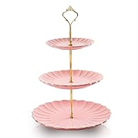 Sweejar 3 Tier Ceramic Cake Stand Wedding, Dessert Cupcake Stand for Tea Party Serving Platter (Pink)