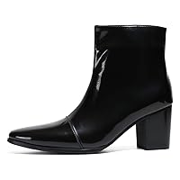 Mens Boots Casual Patent Leather Chelsea Dress Boots Zipper on Side Mid Calf Boots for Men
