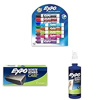 Low Odor Dry Erase Markers, Chisel Tip, Assorted Colors, 12 Count Dry Block Eraser, Soft Pile, 5-1/8 in. x 1-1/2 in Dry Erase Whiteboard Cleaning Spray, 8 oz.