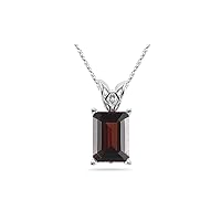January Birthstone - Garnet Scroll Solitaire Pendant AAA Emerald Shape in 14K White Gold Available from 7x5mm - 14x10mm