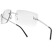 Rimless Rectangle Y2k Sunglasses for Women Men Cute Small Clear Frameless Tinted Lens 2000S Fashion Shades Butterfly