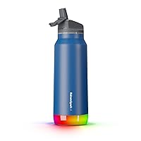 Hidrate Spark PRO Smart Water Bottle – Insulated Stainless Steel – Tracks Water Intake with Bluetooth, LED Glow Reminder When You Need to Drink – Straw Lid, 32 oz, Deep Blue