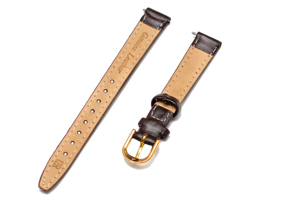 Voguestrap TX48412BRN Comfort Strap 12mm Women's Dark Brown Padded Stitched Calfskin Leather Watchband