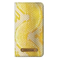 jjphonecase RW2713 Yellow Snake Skin Graphic Printed PU Leather Flip Case Cover for iPhone 11 Pro Max with Personalized Your Name on Leather Tag