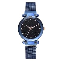Women Watches Quartz Movement Stainless Steel Wristwatch with Starry Sky Dial
