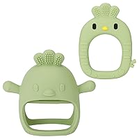 Socub Silicone Baby Teething Toy for Infants 3 Months+, BPA Free Never Drop Silicone Mitten Teether Toy for Soothing Sore Gums, Baby Chew Toys for Sucking Need(Olive