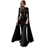 Prom Dress Split Sleeve Mesh Insert Maxi Prom Dress (Color : Black, Size : Large)