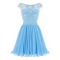 Women's Short Sequined Beaded Homecoming Dresses A-Line Chiffon Backless Sleeveless for Juniors