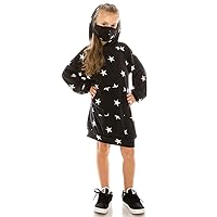 [Kids] Star French Terry Kangaroo Pocket Raglan Sleeve Hooded Mini Dress and MASK Set