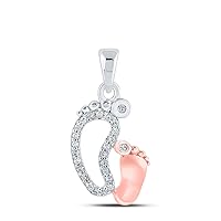 The Diamond Deal 10kt Two-tone Gold Womens Round Diamond Mom Footsteps Pendant 1/12 Cttw