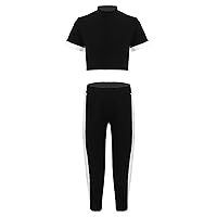 Big Girls Causal Outfits Round Neckline Short Sleeves Crop Top Elastic Waistband Long Pants 2Pcs Clothes Sets