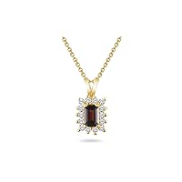 January Birthstone - Diamond Cluster Garnet Solitaire Pendant AAA Emerald Shape in 14K Yellow Gold Available from 7x5mm - 10x8mm