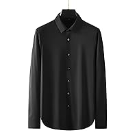 通用 Four Seasons Men's Shirts Solid Color Seamless Ice Silk Smooth Elastic Non-Iron Men's Long-Sleeved Shirts