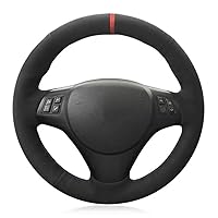 Black Hand-Stitched Suede Car Steering Wheel Cover, for BMW M Sport 3 Series E91 320i 325i 330i 335i M3 E90 E92 E93