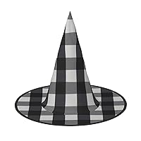 Mqgmzblack And White Plaid Print Enchantingly Halloween Witch Hat Cute Foldable Pointed Novelty Witch Hat Kids Adults