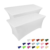 2 Pack 6FT Table Cloth for Rectangular Fitted Events Stretch White Table Covers Washable Table Cover Spandex Spring Tablecloth Table Protector for Party, Wedding, Cocktail, Banquet, Festival
