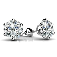 ANGEL SALES 1.00 Ct Round Cut CZ White Diamond Screw Back Solitaire Stud Earrings For Girls & Women's 14K White Gold Finish