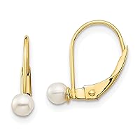 14K Yellow Gold 3 4mm White Round Freshwater Cultured Pearl Leverback Earrings