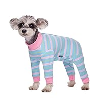 Dog Striped Recovery Suit, Puppy After Surgery Onesie for Female Male Dogs, Dogs Cats Long Sleeve Pajamas Bodysuit, Surgery Abdominal Wound Bandages Clothes, Dog Pant for Shedding Skin Disease