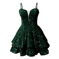 Spaghetti Straps Sequin Prom Dresses 2023 Short Tight Sparkly Backless Homecoming Dresses for Teens