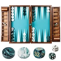 20 Inch Large Backgammon Sets for Adults, Green Backgammon Board, Solid Wood. Removable Accessory Tray, Premium 1.5 Inch Checkers & Dice Set, Backgammon Game Set Backgammon Table