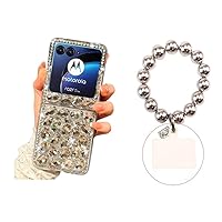 for Moto Razr Plus 2023 Case Bling Diamond Rhinestone Design+Acrylic Cute Beaded Phone Lanyard Strap