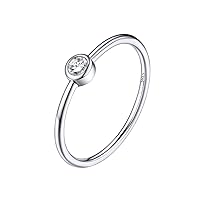 Silvora 925 Sterling Silver Simple Black Round Ring for Women Tiny Silver Wedding Band Rings Size 4-12