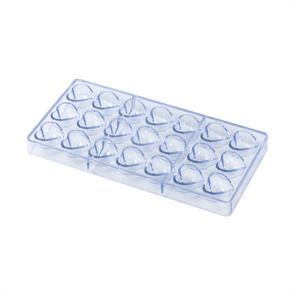 Restaurantware Pastry Tek 10.8 x 5.3 Inch Heart Molds, 10 Freezer-Safe Heart Shaped Molds - 21 Cavities, Dishwasher-Safe, Clear Polycarbonate Heart Candy Molds, Easy To Release, Durable