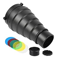 ZDFR-073 Aluminium Alloy Conical Snoot Kit Snoot Honeycomb,Color Grid and 5 Gel Colour Filters,for Bowens Photography Flash