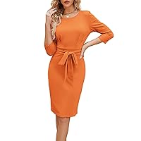 JASAMBAC Women's Bodycon Pencil Dress Office Wear to Work Dresses with Pocket Belt