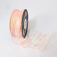 BBJ WRAPS Luxury Iridescent Fishtail Yarn Gift Ribbons for Flowers Bouquet Packaging Korean Sheer Organza Wired Ribbon for Valentine's Day Wedding Decorations, 1.6 (W) Inch x 10 Yards (Champagne)