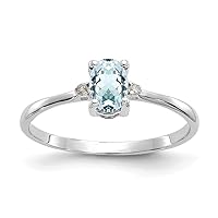 10k White Gold Oval Polished Prong set Diamond Aquamarine Ring Size 6 Jewelry Gifts for Women