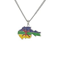 EUEAVAN African Berber Country Map Necklace African Berber Symbol Pendant Necklace African Flag Ethnic Necklace Muslim Tribe Egypt Religious Kabyle Amazigh Jewelry for Women Men Gift