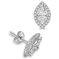 Marquise Shaped Cubic Zirconia Beautiful Engagement Halo Prong Set Stud Earring For Women's & Girls .925 Sterling Sliver