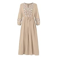 HAN HONG Spring Summer Embroidered Dress Loose Casual Cotton Linen Vestidos Women's Mid-Sleeve Sundress