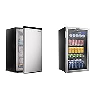 EUHOMY Upright freezer, 3.0 Cubic Feet, Single Door Compact Mini Freezer & EUHOMY Beverage Refrigerator and Cooler, 126 Can Mini fridge with Glass Door, Small Refrigerator