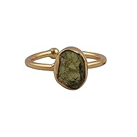 Gold Plated Bezel Setting Rough Stone Green Peridot Gemstone Brass Handmade Adjustable Rings EJ-1732