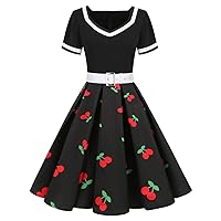 IDOPIP Women's Vintage Dresses 1950s Casual Cocktail Party Swing Dresses Retro Polka Dot A-line Skirt 50s Rockabilly Dress