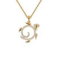 Certified Turtle Lover Pendant in 18K White/Yellow/Rose Gold with 0.29 Ct Round Natural Diamond & 18k Gold Chain Necklace for Women | Animal Lover Pendant Necklace for Wife, Mother (IJ, I1-I2)