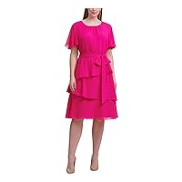 Jessica Howard Womens Pink Pleated Zippered Fitted Lined Tiered Flutter Sleeve Scoop Neck Knee Length Formal Fit + Flare Dress Plus 18W