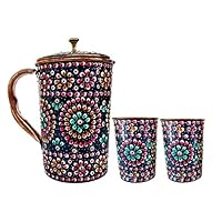 Pure Copper one Jug with two Glass Drink ware Set Hand Painted Outer side