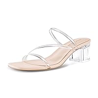 Shoe'N Tale Strappy Heels For Women Low Chunky Block Heel Heeled Sandals Square Open Toe Slip On Slides Mules