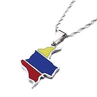 Enamel Colombia Map Pendant Necklace Colombian Flag Map Jewelry (silver)