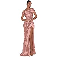 2024 Women’s Off The Shoulder Mermaid Prom Dresses with Slit Long Satin Bridesmaid Wedding Guest Dresses