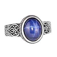 Genuine Real Natural Star Sapphire Gemstone Ring, 925K Sterling Silver Ring For Men, Blue Stone Ring