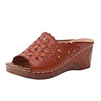 Heels Thick Platforms Shoes Women's Thick Bottom Casual Hollow Out High Cutout Roman Slippers and Sandals Slippers(Brown