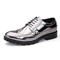 Glitter Shoes for Men Wingtip Perforated Flashing Party Dress Lace-up Metallic Oxfords Shoes