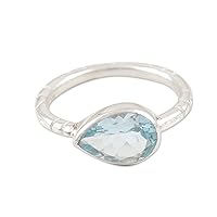 NOVICA Artisan Handmade Blue Topaz Single Stone Ring .925 Sterling Silver India Gemstone Birthstone 'Tropical Waters'