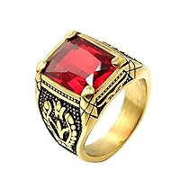Men's Stainless Steel Vintage Cubic Zirconia Square Multicolor Stone Signet Ring